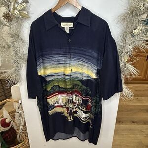 Natural Issue Shirt Men's L Cars 1950 Route‎ 66 Graphic Print Rayon Hawaiian